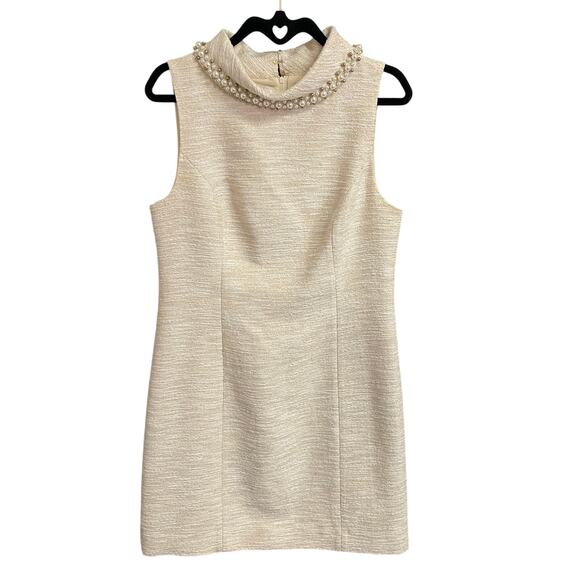 Lilly Pulitzer Portia Boucle Gold Metallic Pearl Beaded Dress Womens 8 AS IS - Picture 2 of 10